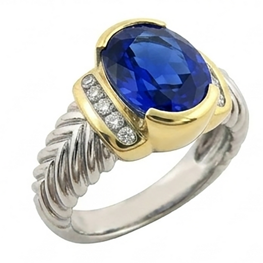 Ovaler Herrenring 3,50 Karat Sri Lanka Saphir & Aus der Erde Abgebauter Natürlicher Diamant