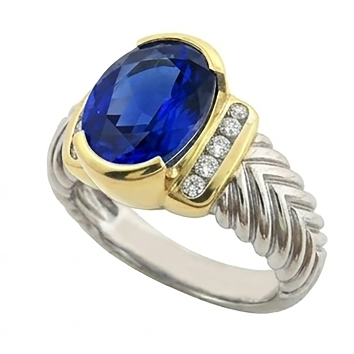 Ovaler Herrenring 3,50 Karat Sri Lanka Saphir & Aus der Erde Abgebauter Natürlicher Diamant
