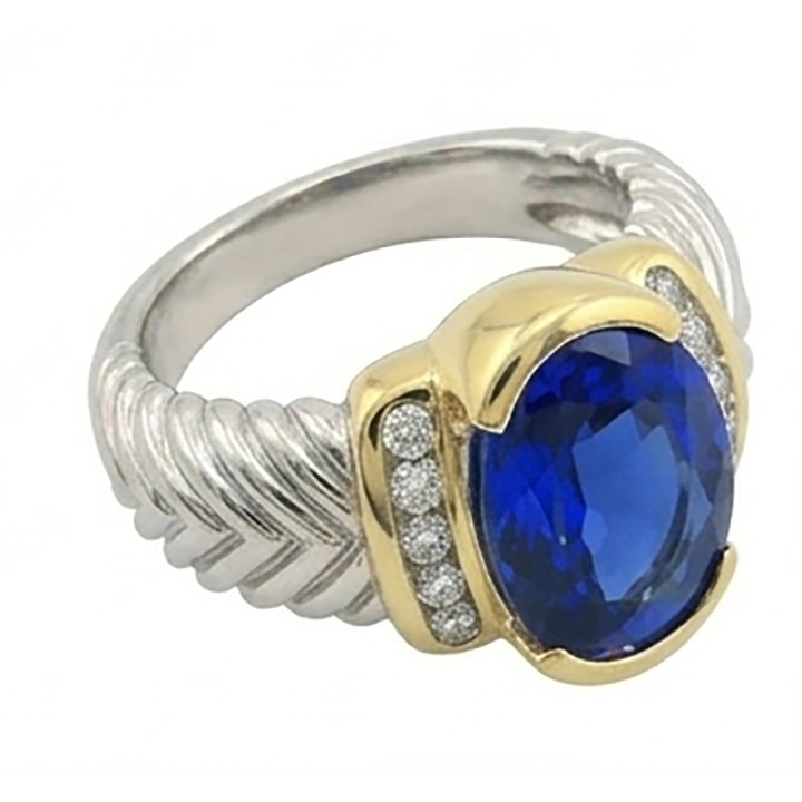 Ovaler Herrenring 3,50 Karat Sri Lanka Saphir & Aus der Erde Abgebauter Natürlicher Diamant