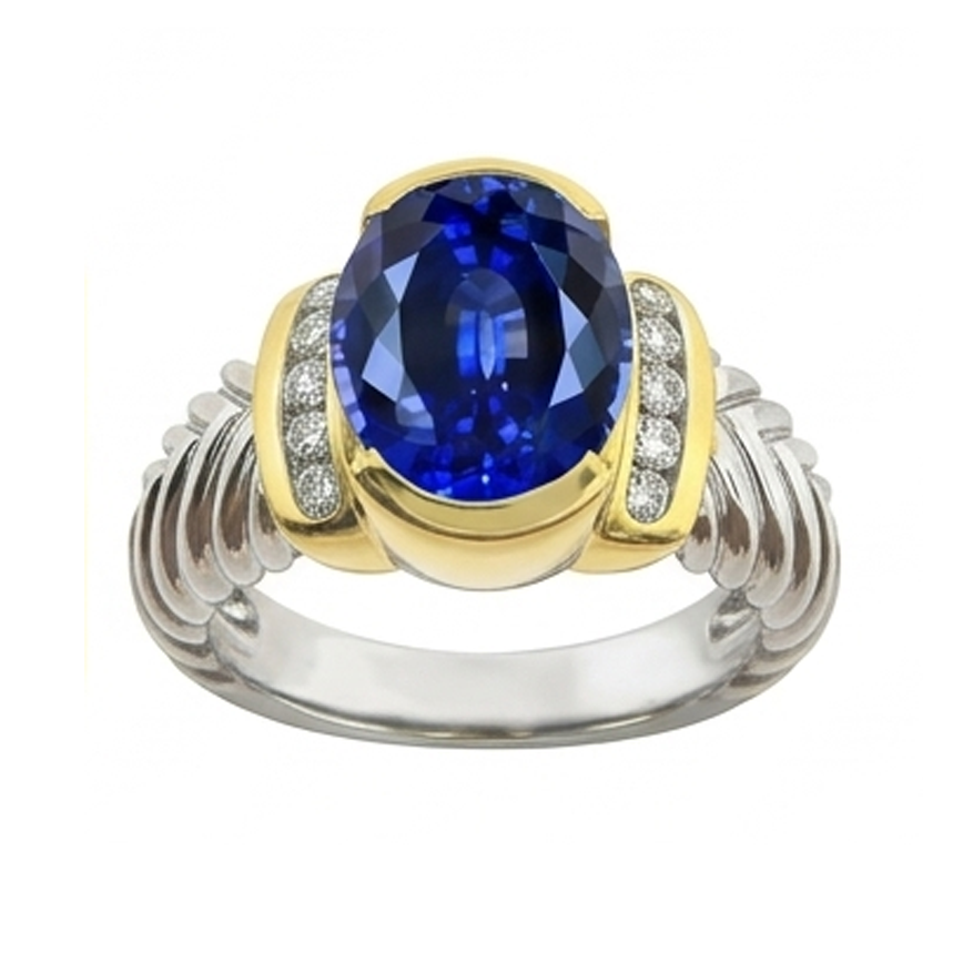 Ovaler Herrenring 3,50 Karat Sri Lanka Saphir & Aus der Erde Abgebauter Natürlicher Diamant