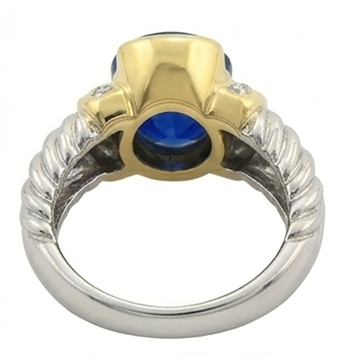 Ovaler Herrenring 3,50 Karat Sri Lanka Saphir & Aus der Erde Abgebauter Natürlicher Diamant