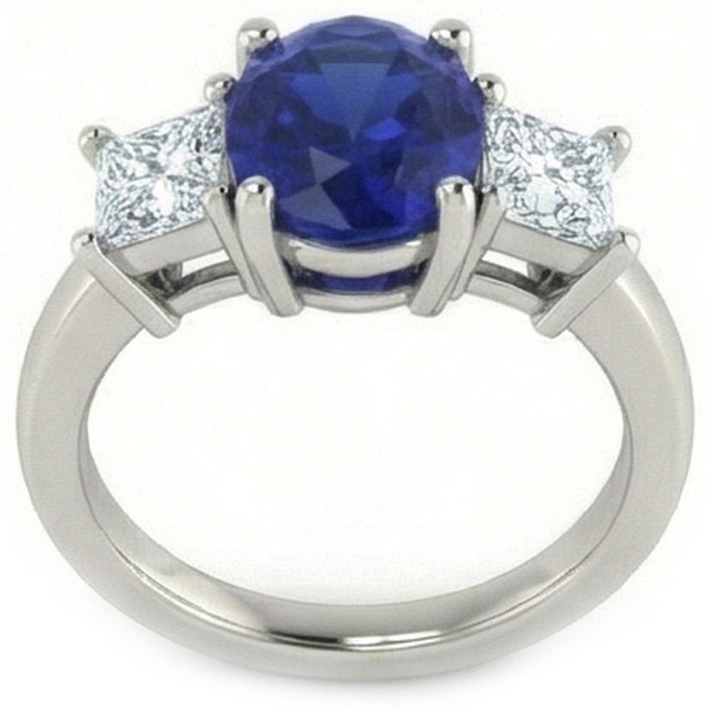 Ovaler Princess Schliff 2,25 Kt Ceylon Saphir Aus der Erde Abgebauter Natürlicher Diamanten Ring Weißgold 14K