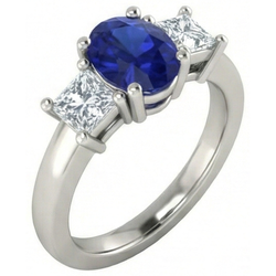 Ovaler Princess Schliff 2,25 Kt Ceylon Saphir Aus der Erde Abgebauter Natürlicher Diamanten Ring Weißgold 14K