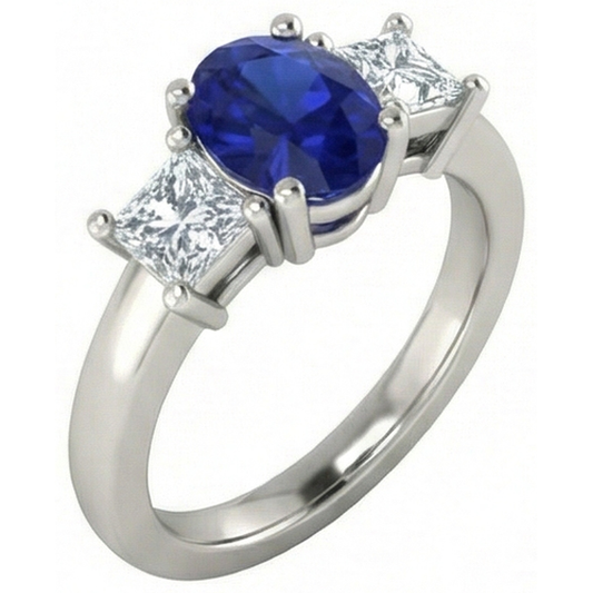 Ovaler Princess Schliff 2,25 Kt Ceylon Saphir Aus der Erde Abgebauter Natürlicher Diamanten Ring Weißgold 14K