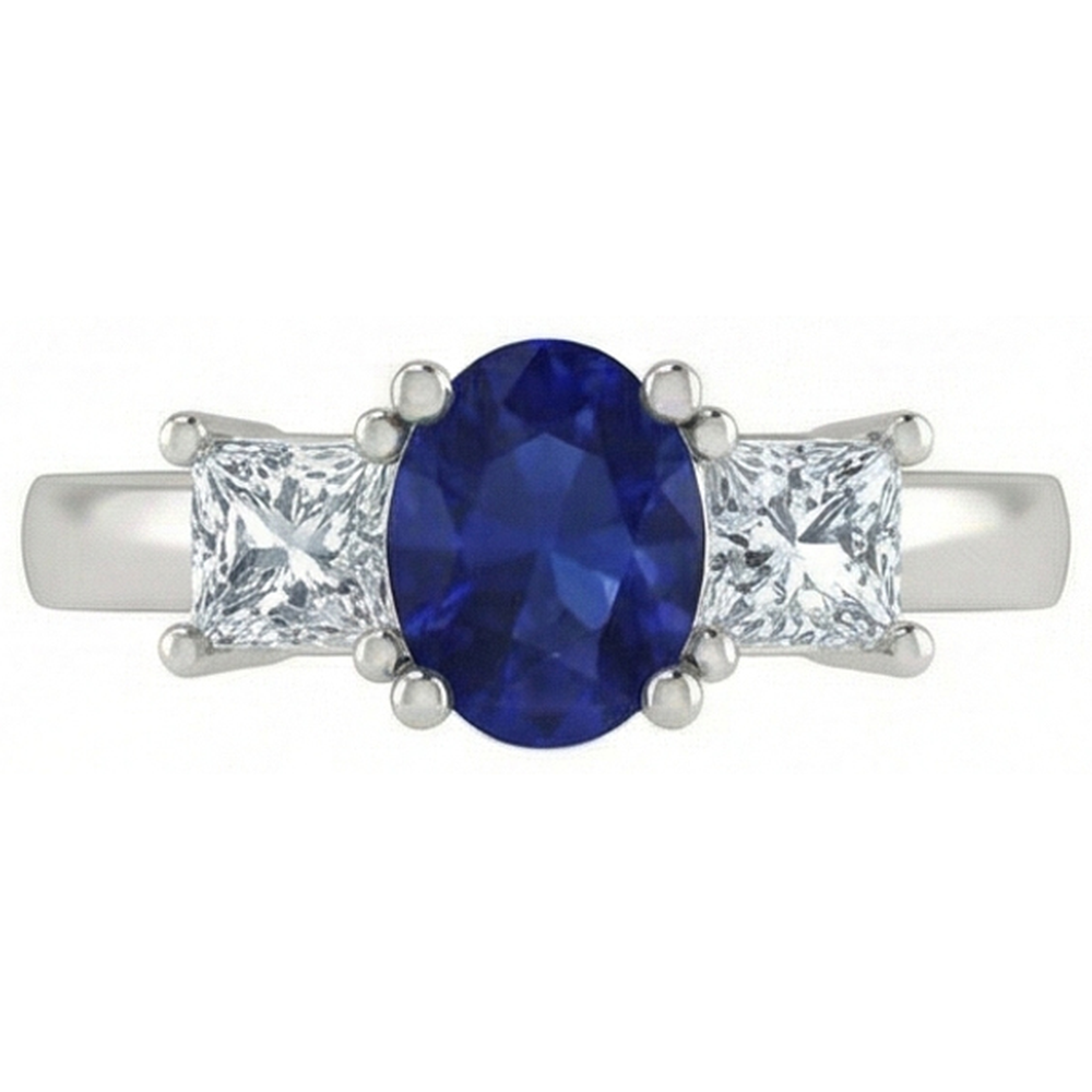 Ovaler Princess Schliff 2,25 Kt Ceylon Saphir Aus der Erde Abgebauter Natürlicher Diamanten Ring Weißgold 14K