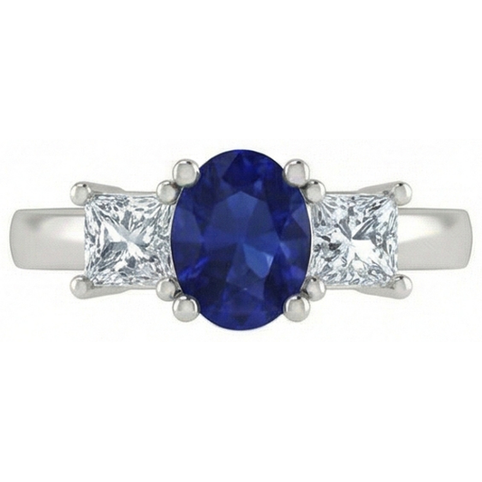 Ovaler Princess Schliff 2,25 Kt Ceylon Saphir Aus der Erde Abgebauter Natürlicher Diamanten Ring Weißgold 14K