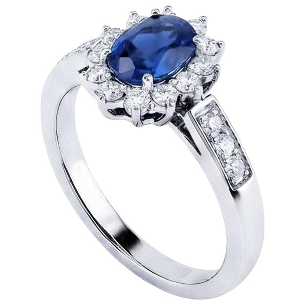 Ovaler Ring mit Ceylon-Saphir und Aus der Erde Abgebauter Natürlicher Diamanten im Rundschliff 2.50 Ct