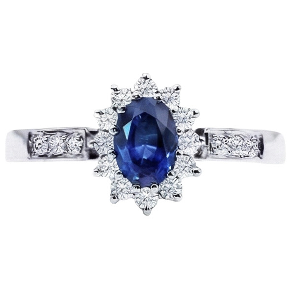 Ovaler Ring mit Ceylon-Saphir und Aus der Erde Abgebauter Natürlicher Diamanten im Rundschliff 2.50 Ct