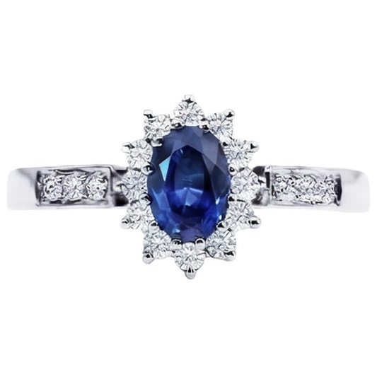 Ovaler Ring mit Ceylon-Saphir und Aus der Erde Abgebauter Natürlicher Diamanten im Rundschliff 2.50 Ct