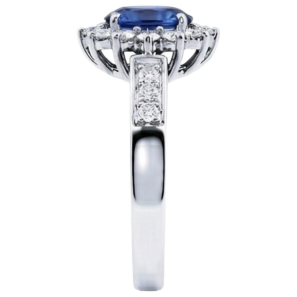 Ovaler Ring mit Ceylon-Saphir und Aus der Erde Abgebauter Natürlicher Diamanten im Rundschliff 2.50 Ct