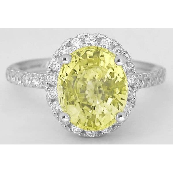 Ovaler Ring mit gelbem Saphir und rundem Diamanten Weißgold 3,5 ct. - harrychadent.de