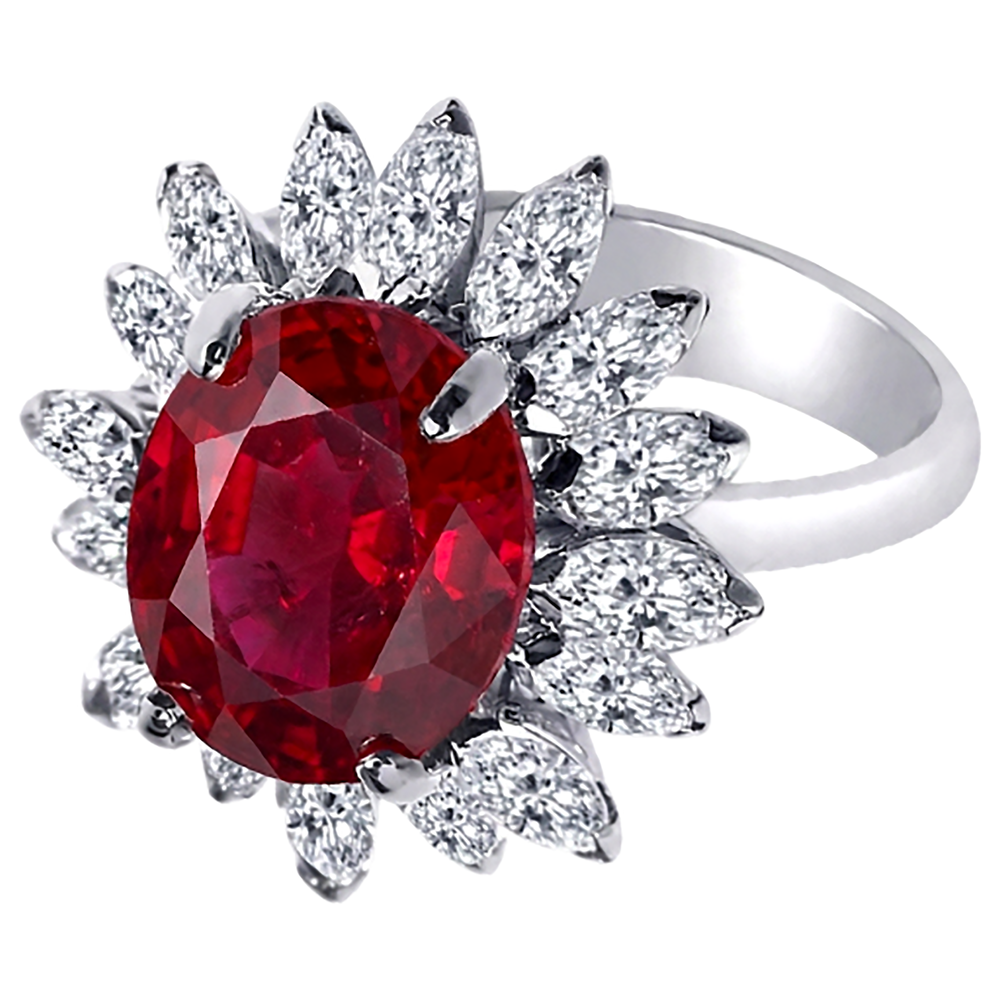Ovaler Ring mit natürlichem 13,80 Karat Rubin Aus der Erde Abgebauter Natürlicher Diamant Weißgold 14K