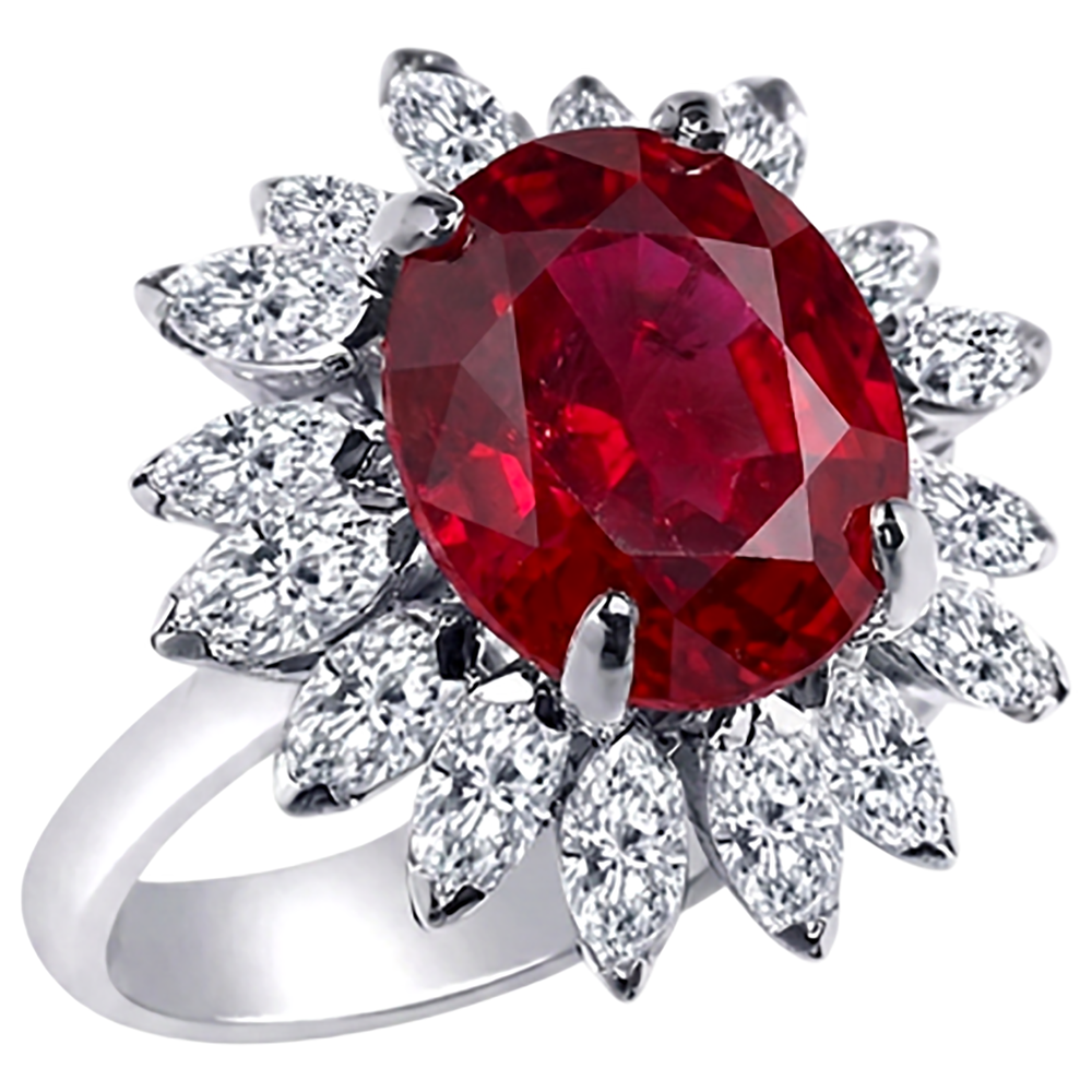 Ovaler Ring mit natürlichem 13,80 Karat Rubin Aus der Erde Abgebauter Natürlicher Diamant Weißgold 14K