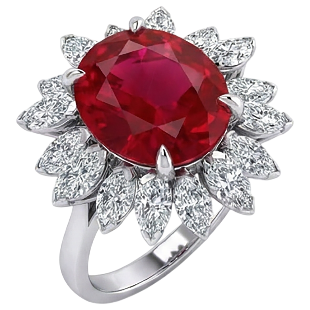 Ovaler Ring mit natürlichem 13,80 Karat Rubin Aus der Erde Abgebauter Natürlicher Diamant Weißgold 14K