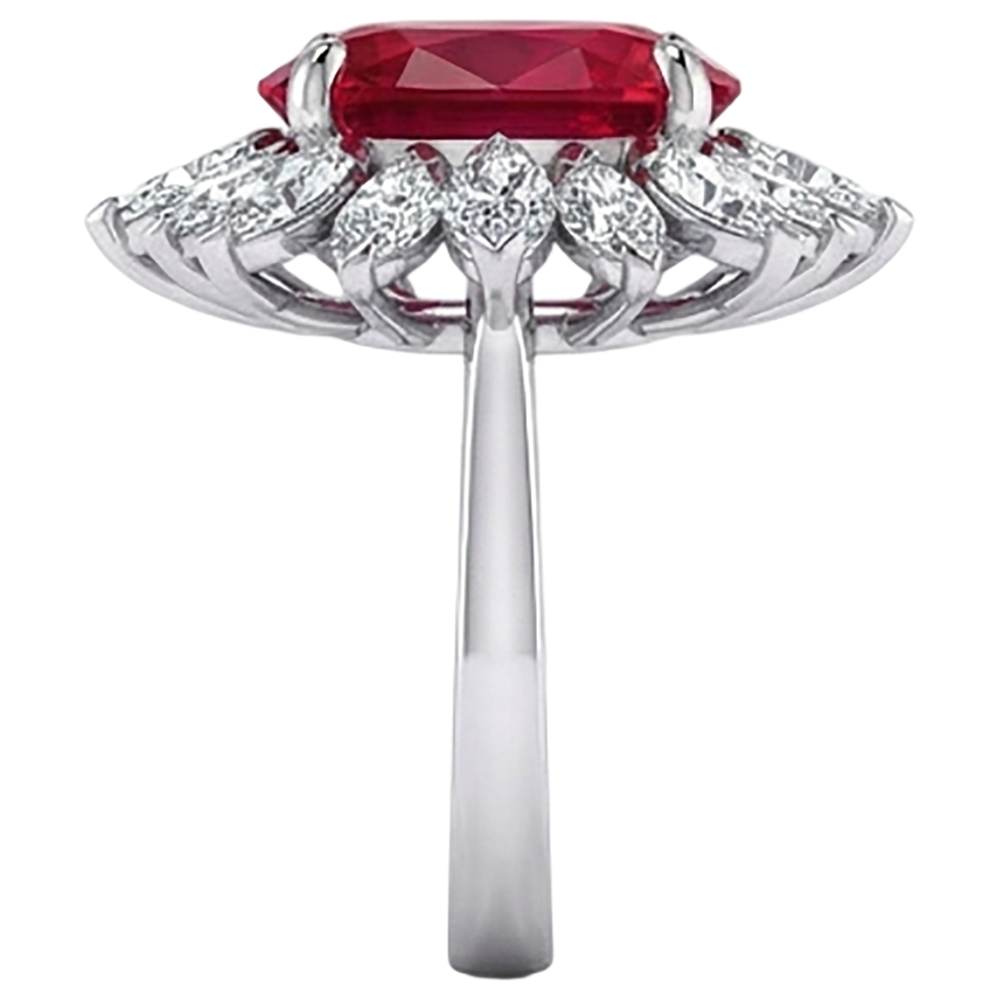 Ovaler Ring mit natürlichem 13,80 Karat Rubin Aus der Erde Abgebauter Natürlicher Diamant Weißgold 14K