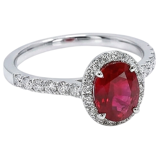 Ovaler Rubin-Aus der Erde Abgebauter Natürlicher Diamant-Ring Lady Halo Jewelry Weißgold 14K 3,70 ct.