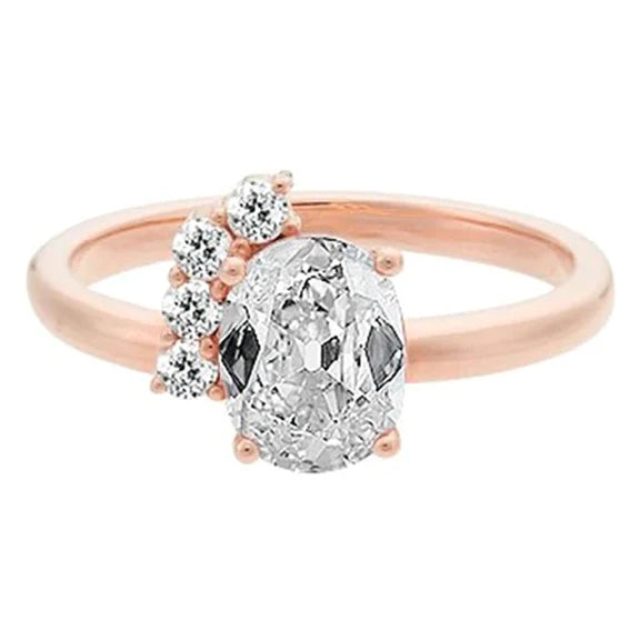 Ovaler & Runder alter Bergmann Echt Diamantring 1,75 Karat Roségold 14K