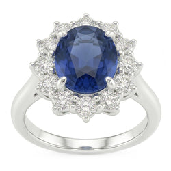 Ovaler Saphir-Aus der Erde Abgebauter Natürlicher Diamant-Fancy-Ring 1,55 Karat Weißgold 14K