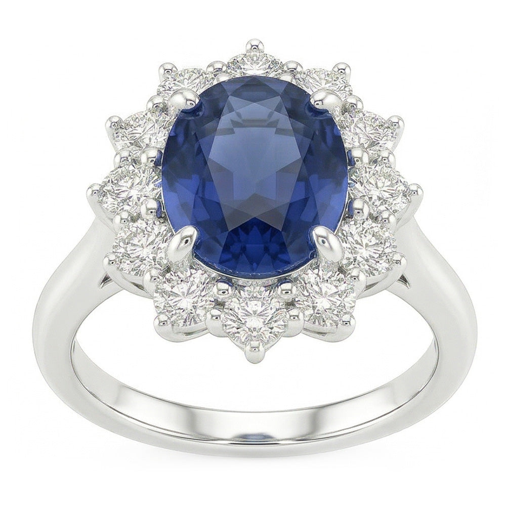 Ovaler Saphir-Aus der Erde Abgebauter Natürlicher Diamant-Fancy-Ring 1,55 Karat Weißgold 14K