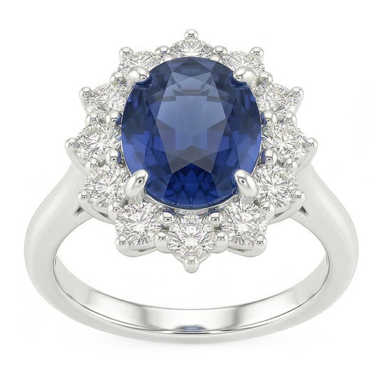 Ovaler Saphir-Aus der Erde Abgebauter Natürlicher Diamant-Fancy-Ring 1,55 Karat Weißgold 14K