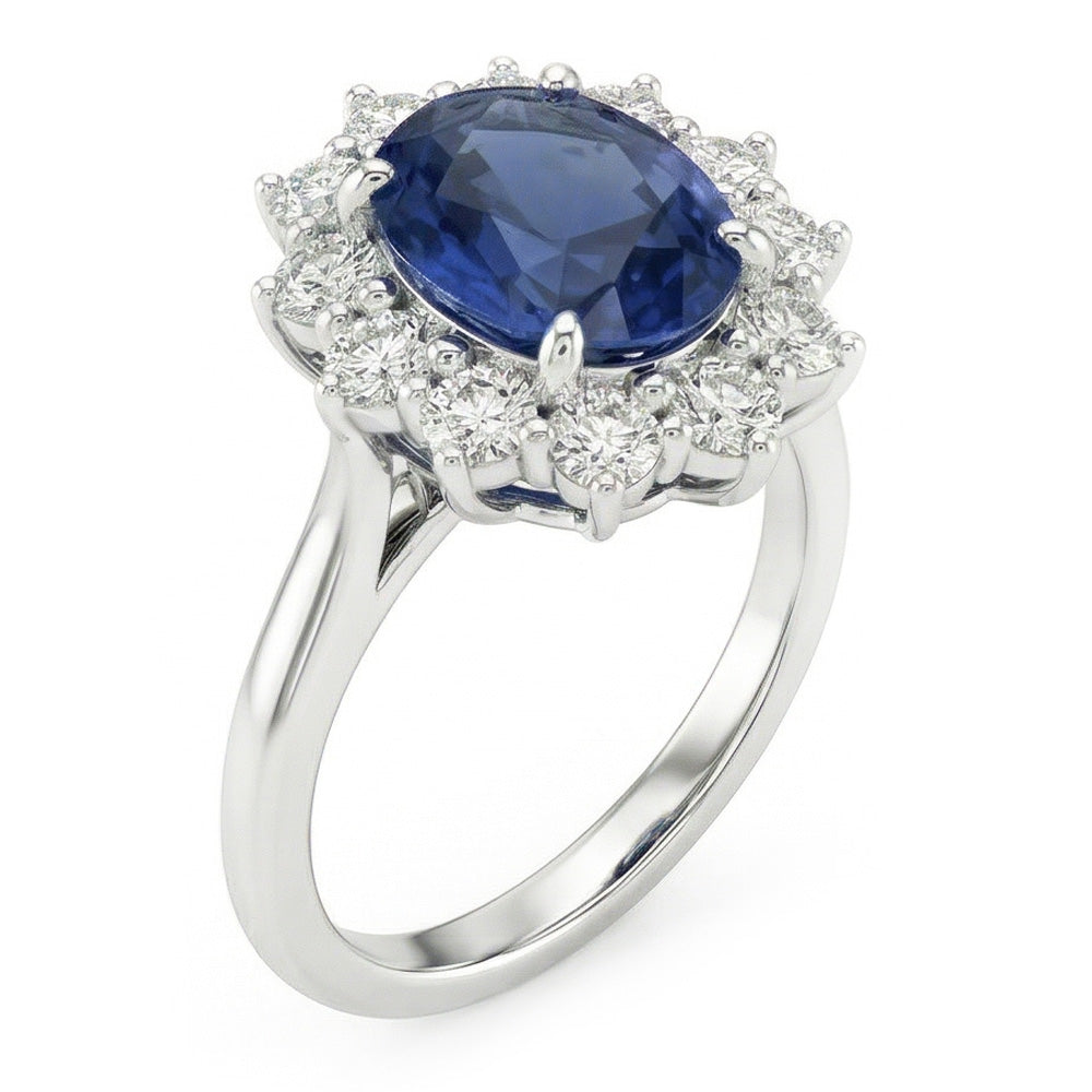 Ovaler Saphir-Aus der Erde Abgebauter Natürlicher Diamant-Fancy-Ring 1,55 Karat Weißgold 14K