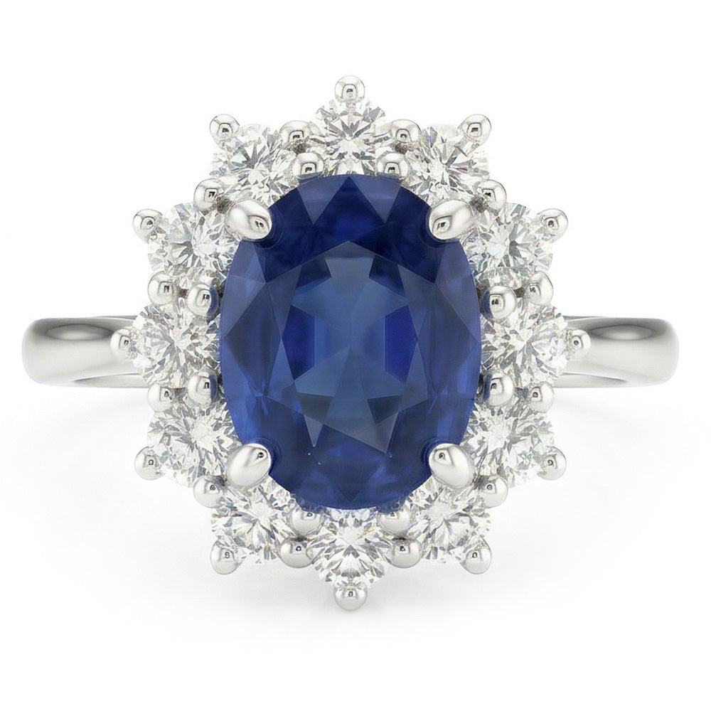 Ovaler Saphir-Aus der Erde Abgebauter Natürlicher Diamant-Fancy-Ring 1,55 Karat Weißgold 14K