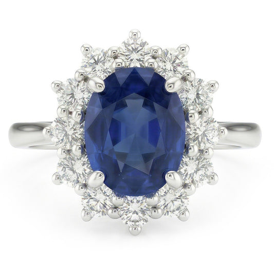 Ovaler Saphir-Aus der Erde Abgebauter Natürlicher Diamant-Fancy-Ring 1,55 Karat Weißgold 14K