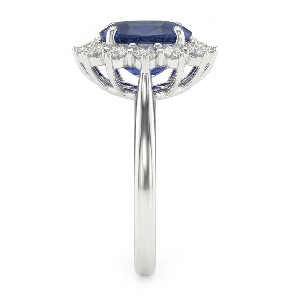Ovaler Saphir-Aus der Erde Abgebauter Natürlicher Diamant-Fancy-Ring 1,55 Karat Weißgold 14K