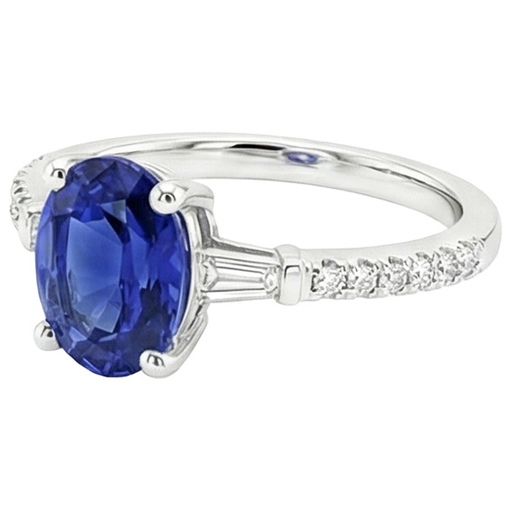 Ovaler Saphir-Natürlicher Diamant ( nicht im Labor gezüchtet )ring