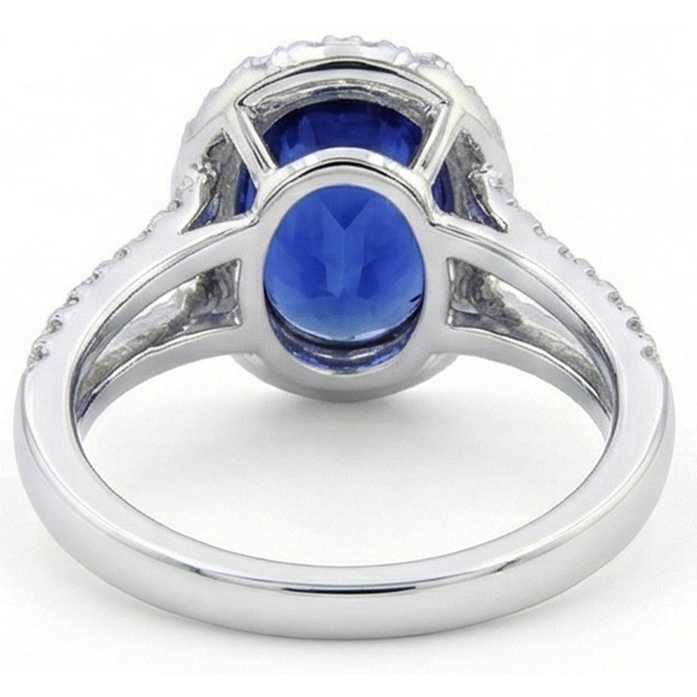 Ovaler Saphir Halo Ehering Set Pave Split Shank 5 Karat Gold