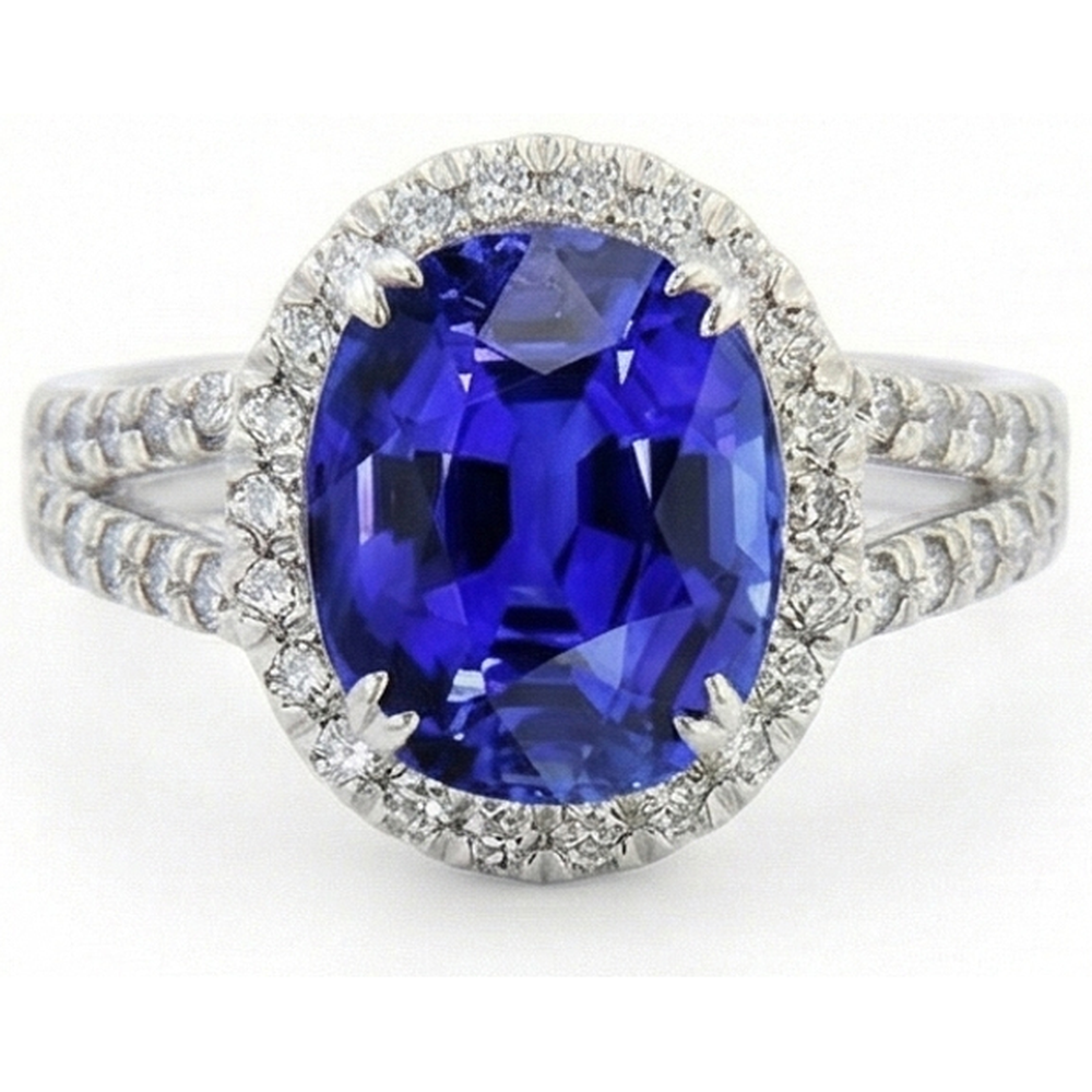 Ovaler Saphir Halo Ehering Set Pave Split Shank 5 Karat Gold
