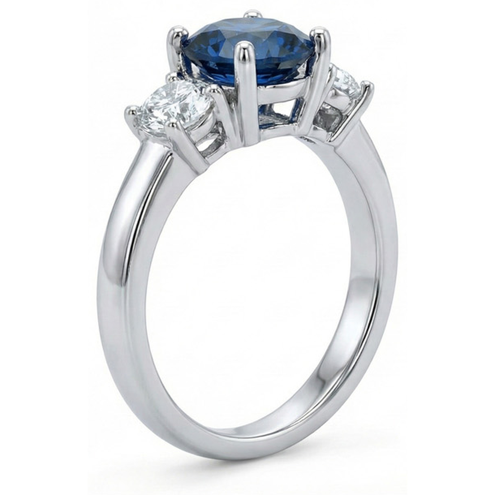 Ovaler Saphir mit 3 Steinen und runden Aus der Erde Abgebauter Natürlicher Diamanten Ring 4 Karat Weißgold 14K