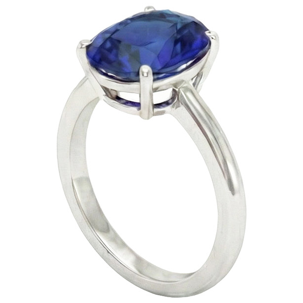 Ovaler Solitaire Ceylon Blauer Saphir Weißgold Ring 4,50 Karat