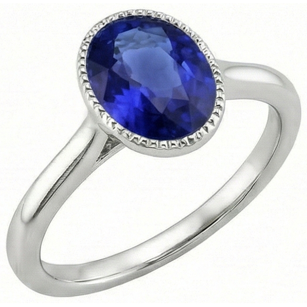 Ovaler Solitär Blauer Saphir Ring Lünette Set 2,50 Karat Schmuck