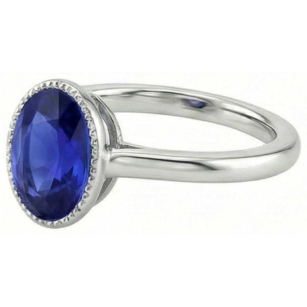 Ovaler Solitär Blauer Saphir Ring Lünette Set 2,50 Karat Schmuck