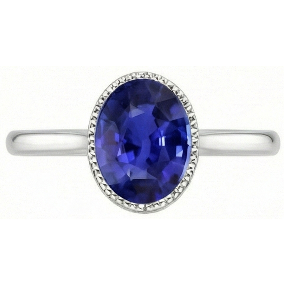 Ovaler Solitär Blauer Saphir Ring Lünette Set 2,50 Karat Schmuck