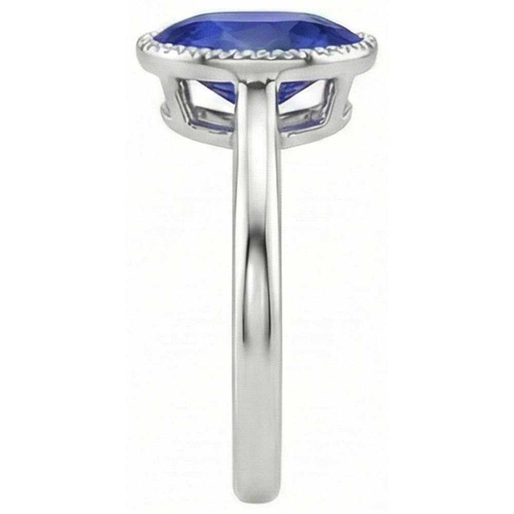 Ovaler Solitär Blauer Saphir Ring Lünette Set 2,50 Karat Schmuck