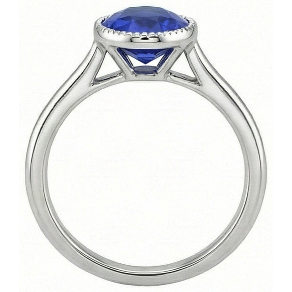 Ovaler Solitär Blauer Saphir Ring Lünette Set 2,50 Karat Schmuck