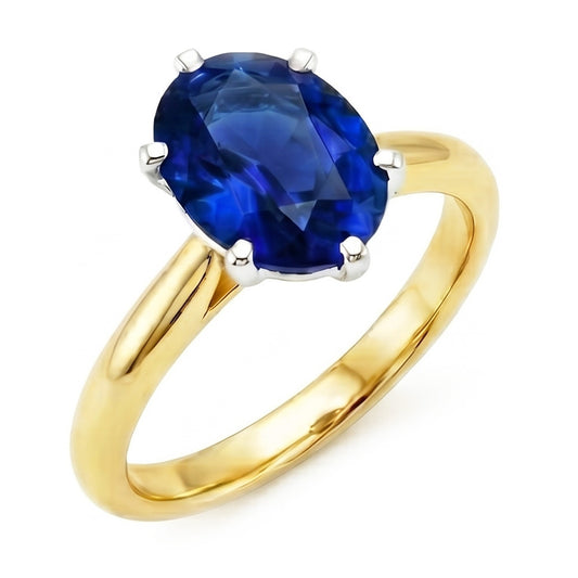 Ovaler Solitärring Sri Lankan Saphir Zweifarbig 2 Karat Dicker Schaft