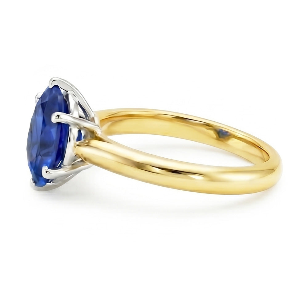 Ovaler Solitärring Sri Lankan Saphir Zweifarbig 2 Karat Dicker Schaft