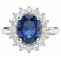 Ovaler Sri Lanka Saphir & Aus der Erde Abgebauter Natürlicher Diamant Ring Weiß Gold Schmuck