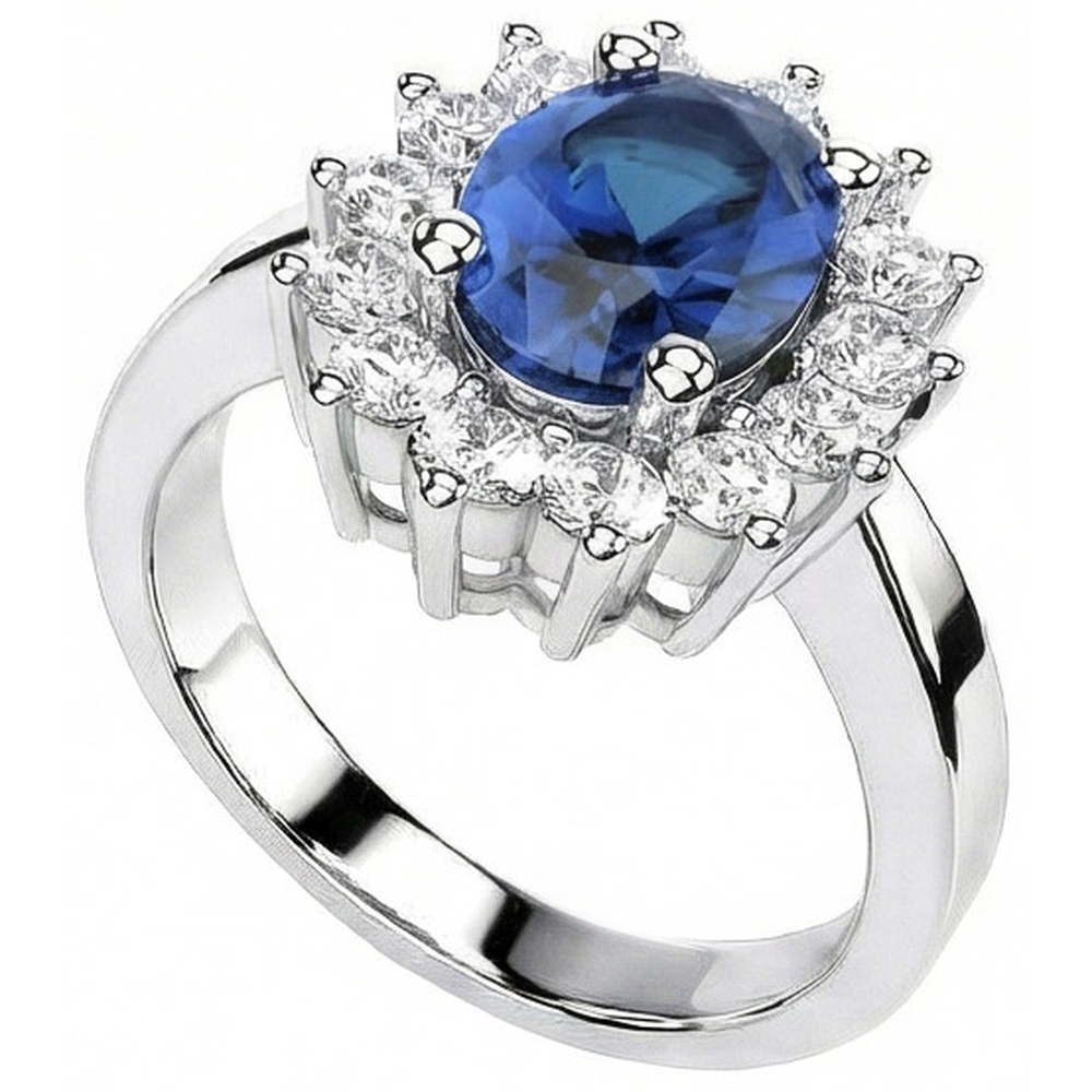 Ovaler Sri Lanka Saphir & Aus der Erde Abgebauter Natürlicher Diamant Ring Weiß Gold Schmuck