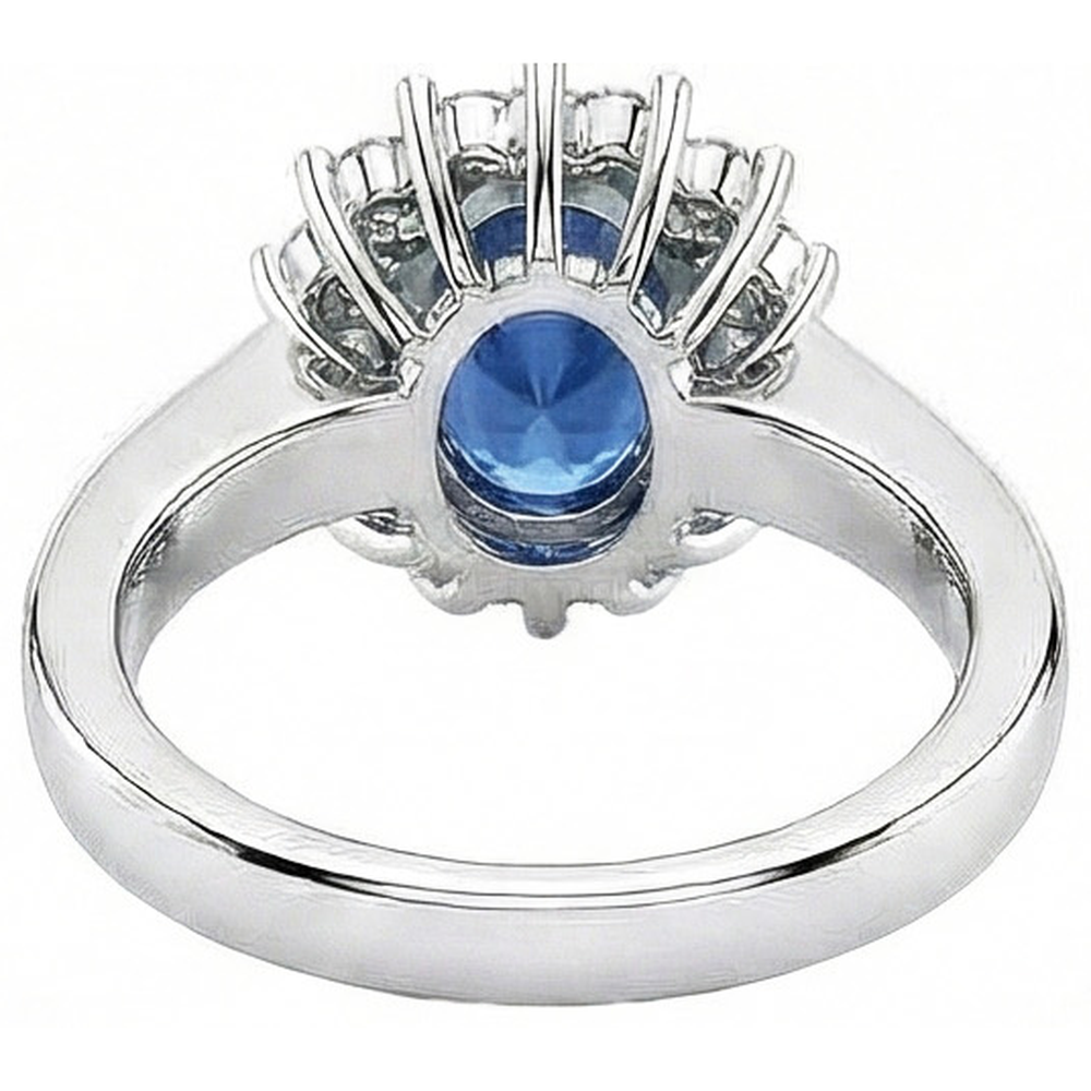 Ovaler Sri Lanka Saphir & Aus der Erde Abgebauter Natürlicher Diamant Ring Weiß Gold Schmuck