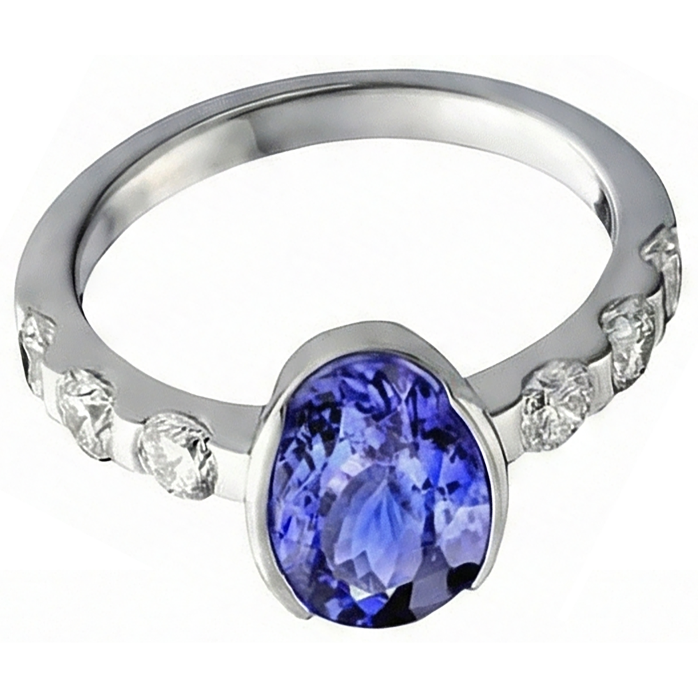 Ovaler Tansanit AAA und Aus der Erde Abgebauter Natürlicher Diamanten Ring Weißgold 4,50 Karat Schmuck