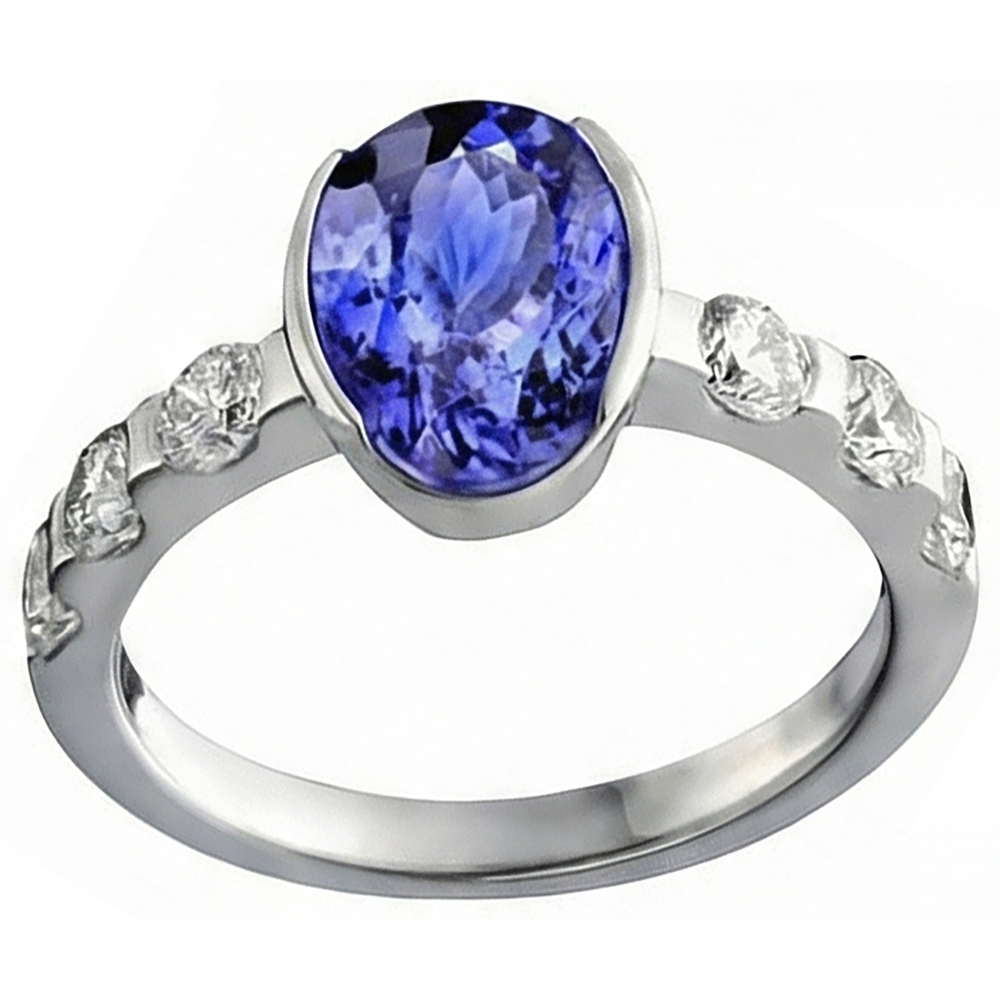 Ovaler Tansanit AAA und Aus der Erde Abgebauter Natürlicher Diamanten Ring Weißgold 4,50 Karat Schmuck