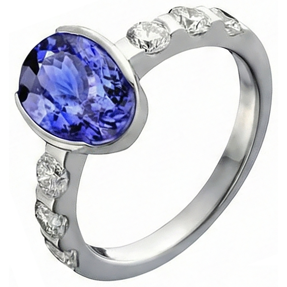 Ovaler Tansanit AAA und Aus der Erde Abgebauter Natürlicher Diamanten Ring Weißgold 4,50 Karat Schmuck