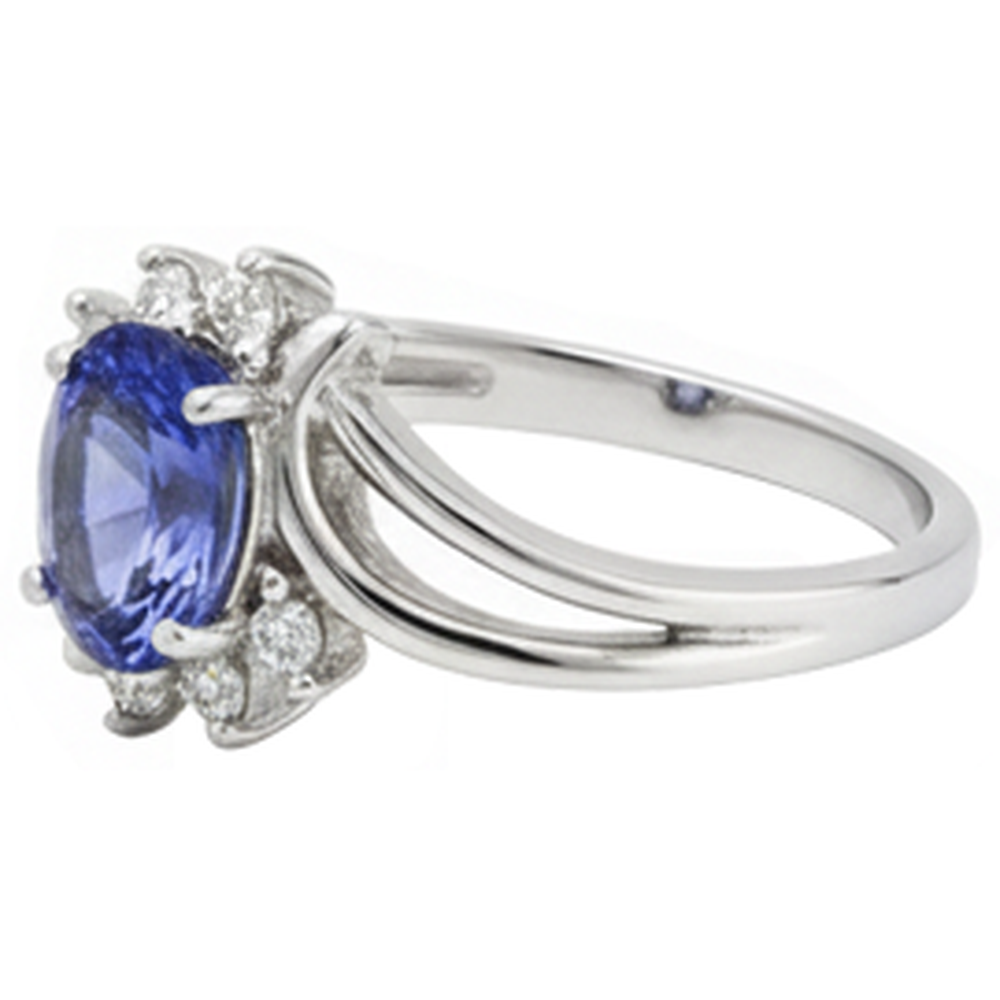 Ovaler Tansanit Aus der Erde Abgebauter Natürlicher Diamanten 2,05 Karat Ring im antiken Stil Weißgold