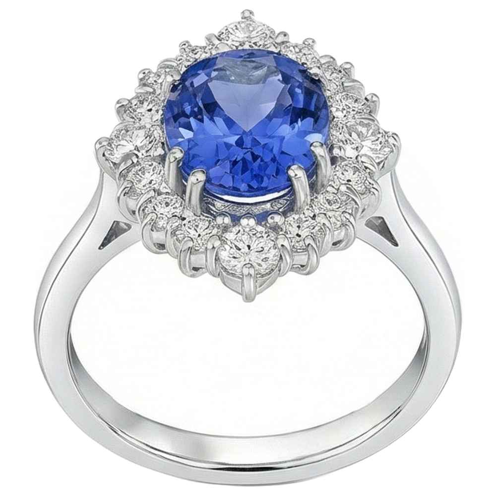 Ovaler Tansanit-Aus der Erde Abgebauter Natürlicher Diamanten-Ring 4,90 kt 14K Gold Weiß