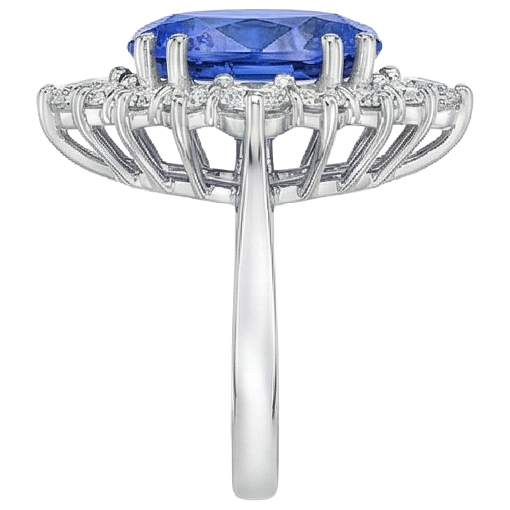 Ovaler Tansanit-Aus der Erde Abgebauter Natürlicher Diamanten-Ring 4,90 kt 14K Gold Weiß