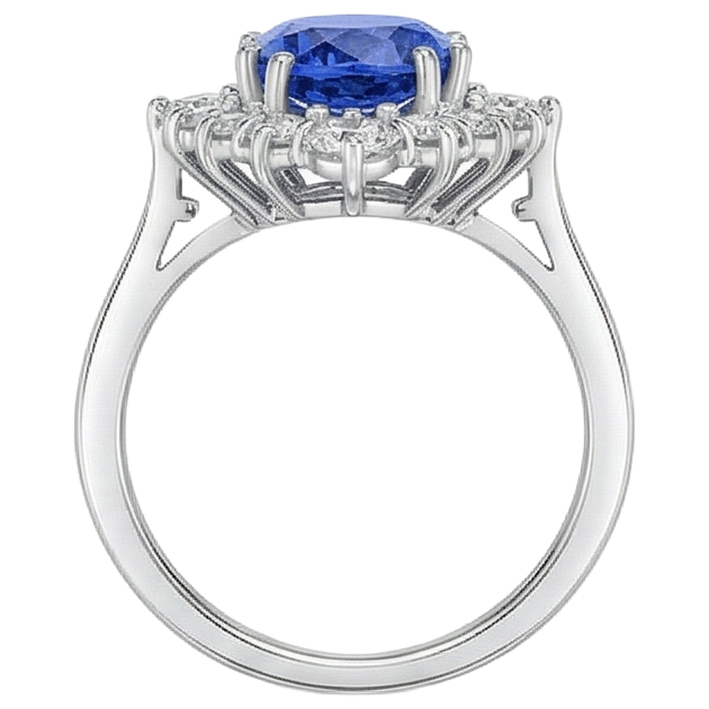 Ovaler Tansanit-Aus der Erde Abgebauter Natürlicher Diamanten-Ring 4,90 kt 14K Gold Weiß